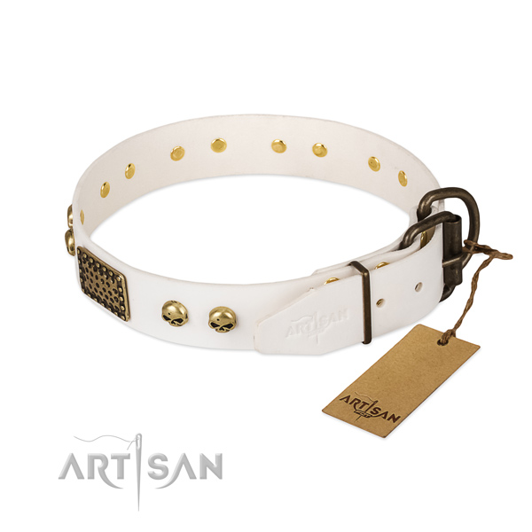 Easy wearing natural leather dog collar for daily walking your doggie