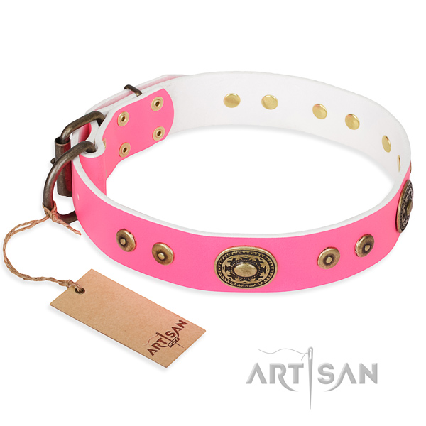 Full grain natural leather dog collar made of soft material with rust-proof D-ring