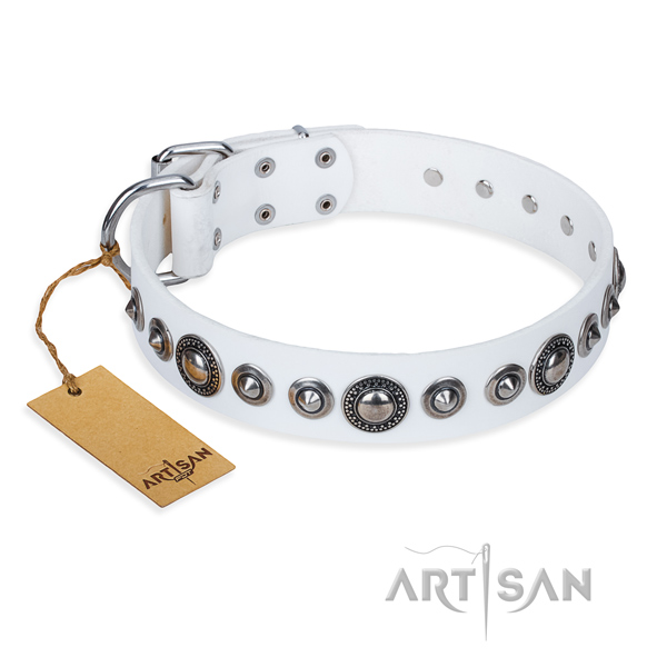 Full grain natural leather dog collar made of top notch material with corrosion proof buckle