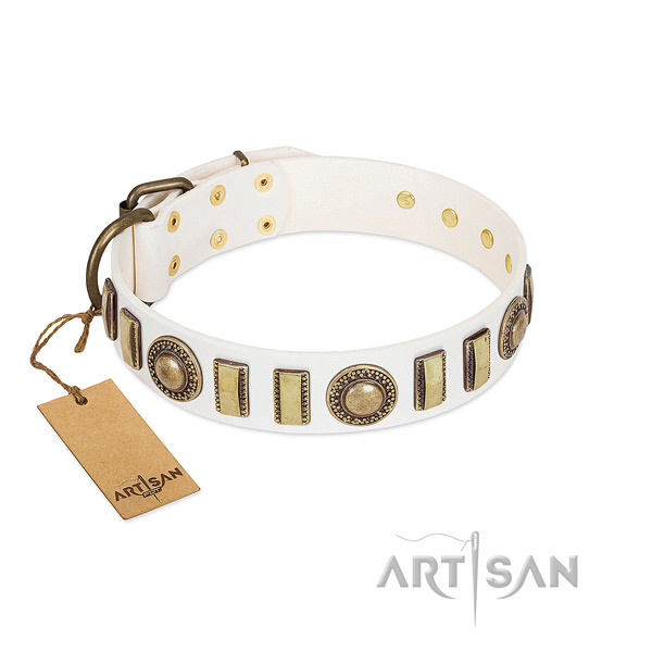 Exceptional natural leather dog collar with corrosion resistant traditional buckle