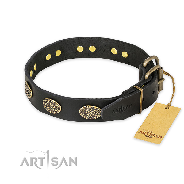Durable traditional buckle on full grain genuine leather collar for your beautiful canine