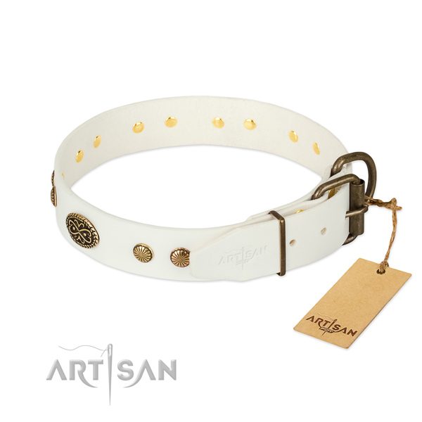 Corrosion resistant fittings on full grain genuine leather dog collar for your pet