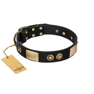 (image for) "Moon of Dreams" Black FDT Artisan Leather American Bulldog Collar with Plates and Conchos