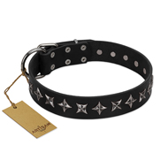 (image for) "Lights-out" FDT Artisan Black Leather American Bulldog Collar with Silver-like Set of Stars