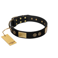 (image for) "Chicci-Glam" FDT Artisan Black Leather American Bulldog Collar with Plates and Ornate Studs