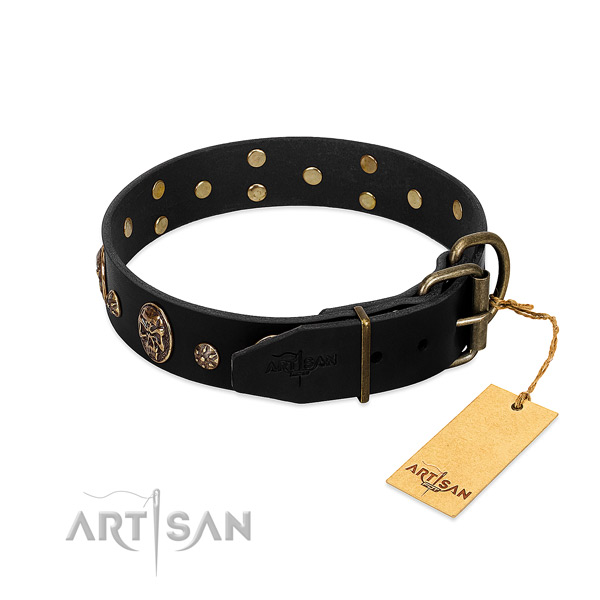 Rust resistant D-ring on full grain natural leather dog collar for your pet