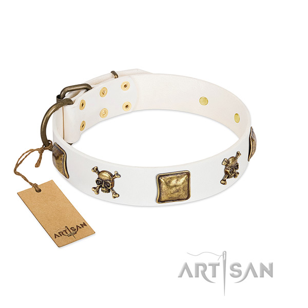 Top notch full grain natural leather dog collar with reliable studs