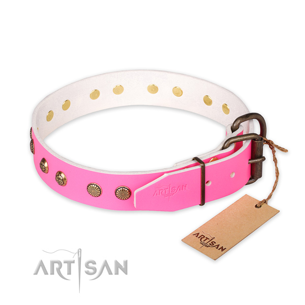 Corrosion proof traditional buckle on full grain genuine leather collar for your impressive four-legged friend