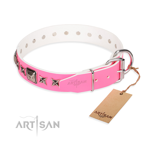 Fine quality adorned dog collar of full grain genuine leather