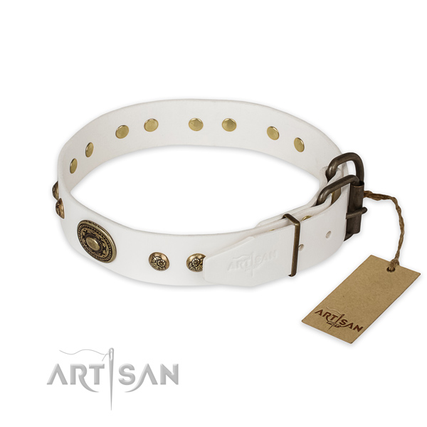 Rust-proof hardware on genuine leather collar for walking your pet