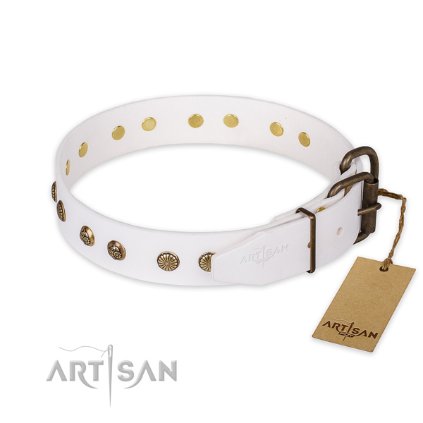 Rust-proof traditional buckle on genuine leather collar for your lovely dog