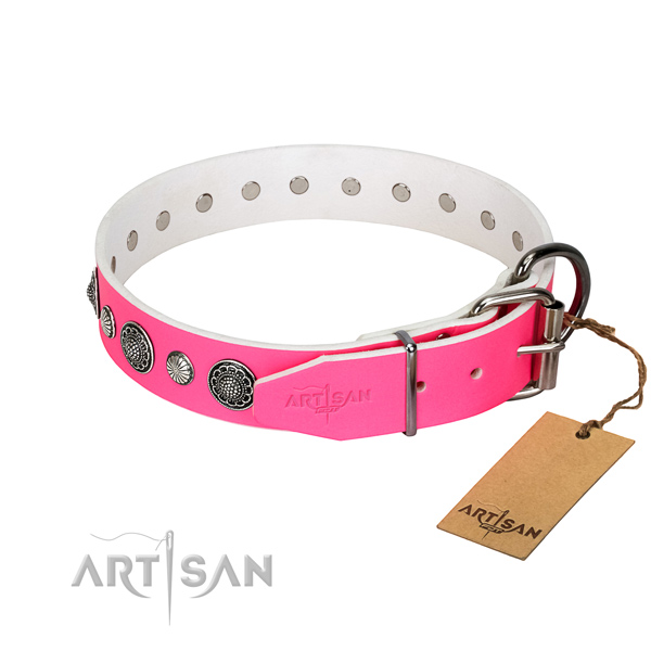 Top rate natural leather dog collar with rust resistant hardware