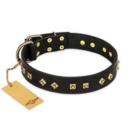(image for) "Rhomb Style" FDT Artisan Decorated Leather American Bulldog Collar with Old Bronze-Plated Studs 1 1/2 inch (40 mm) Wide