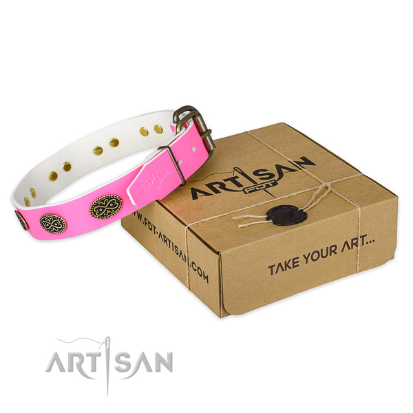 Studded full grain genuine leather dog collar for comfortable wearing