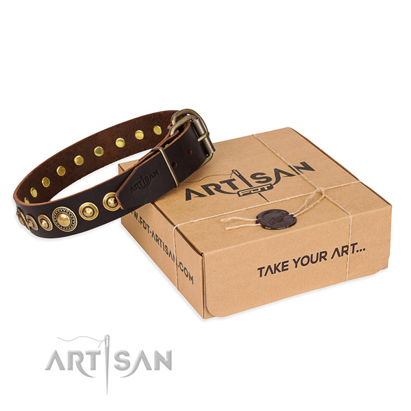 Strong full grain leather dog collar made for easy wearing