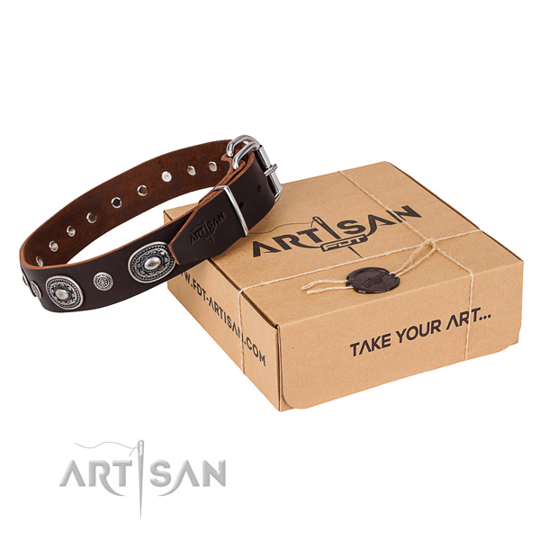 Soft to touch genuine leather dog collar handmade for everyday walking