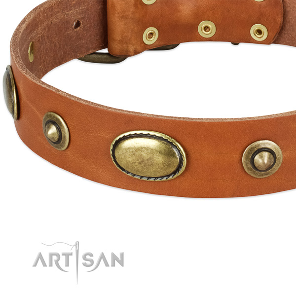 Rust resistant hardware on full grain natural leather dog collar for your doggie