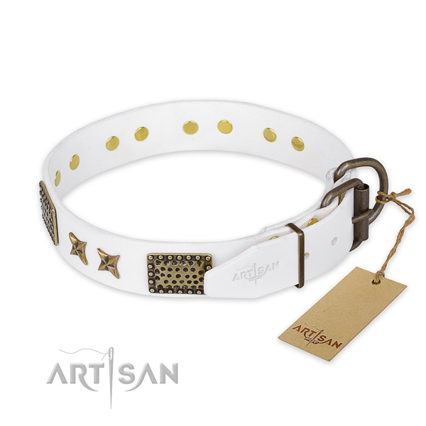 Rust resistant traditional buckle on full grain natural leather collar for your stylish doggie
