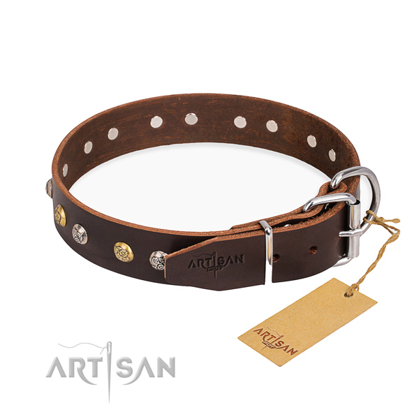 Quality genuine leather dog collar made for walking