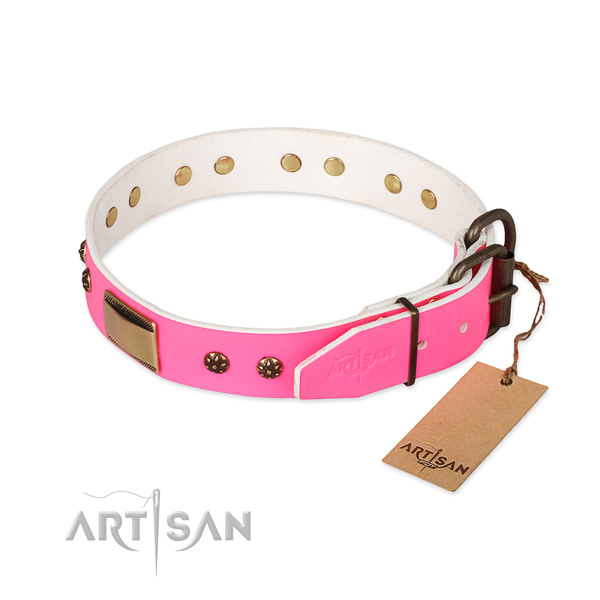 Corrosion proof D-ring on full grain genuine leather dog collar for your dog