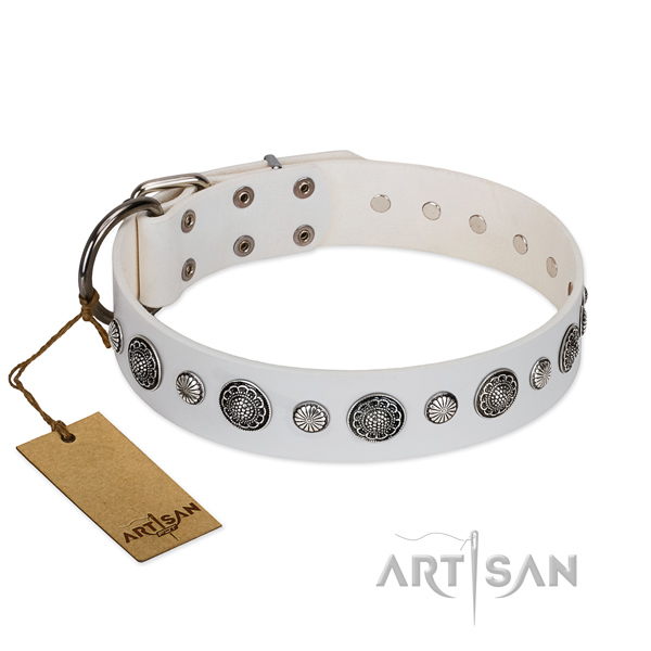 Soft Full grain natural leather dog collar with rust-proof D-ring