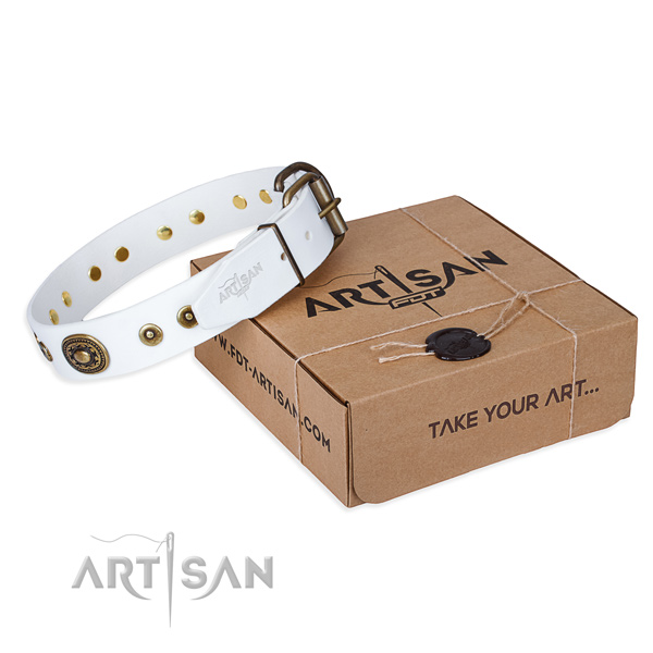 Leather dog collar made of quality material with strong buckle