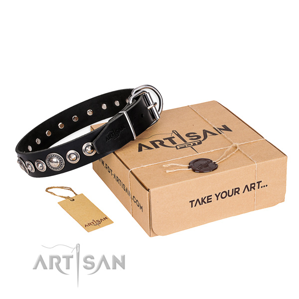 Durable full grain genuine leather dog collar