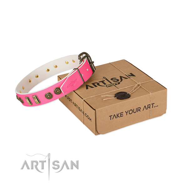 Durable fittings on full grain natural leather dog collar for your canine