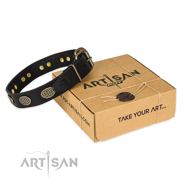 Corrosion resistant traditional buckle on full grain natural leather collar for your handsome pet