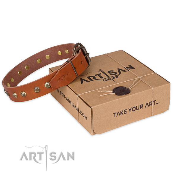 Strong D-ring on full grain leather collar for your beautiful doggie