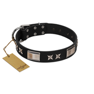 (image for) "Pitch Dark" FDT Artisan Black Leather American Bulldog Collar with Stars and Plates