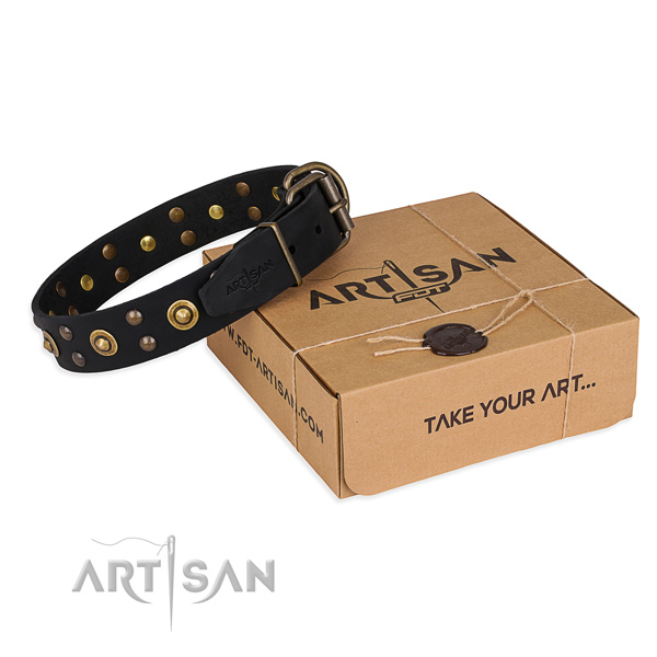 Reliable traditional buckle on genuine leather collar for your lovely dog