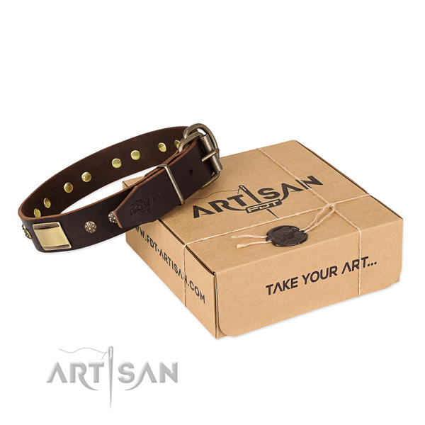 Comfortable genuine leather collar for your beautiful doggie