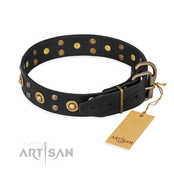 Reliable D-ring on full grain natural leather collar for your lovely doggie