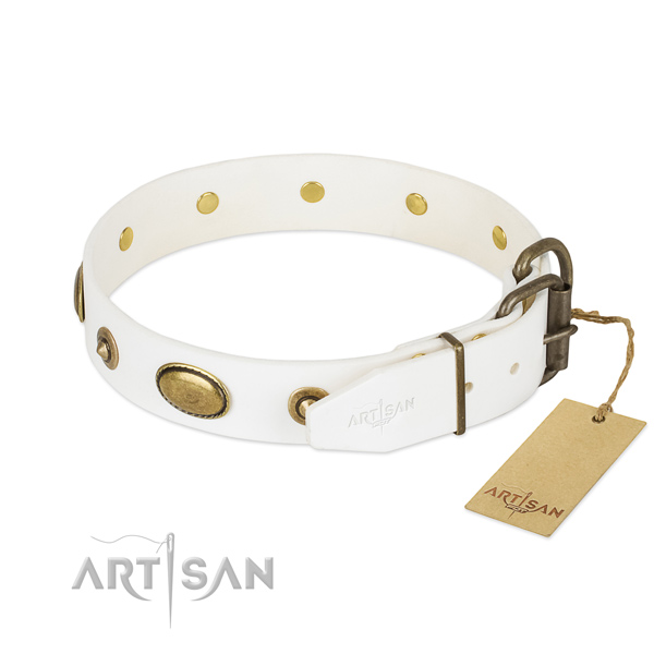 Rust resistant traditional buckle on full grain leather dog collar for your doggie