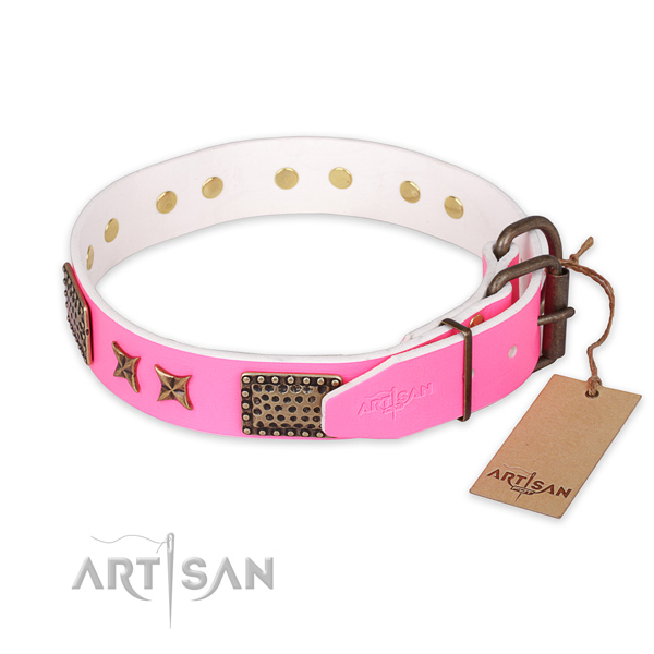Durable D-ring on leather collar for your handsome four-legged friend