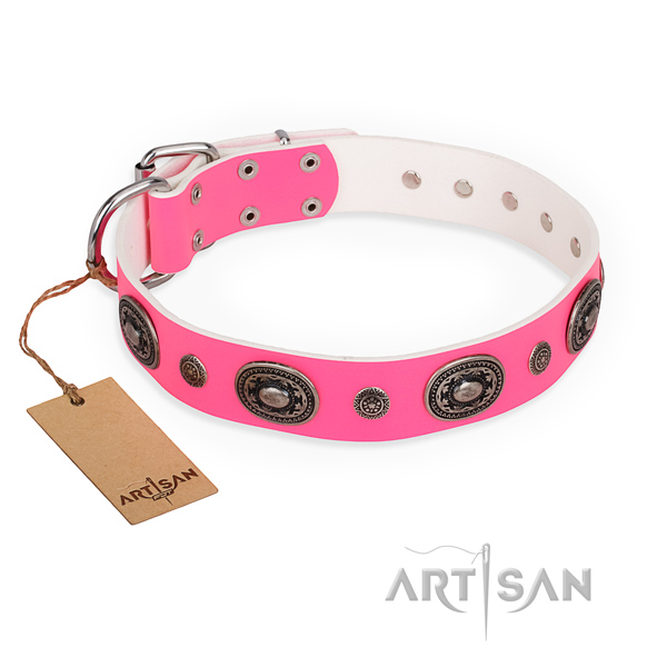 Soft to touch natural genuine leather dog collar handmade for daily use