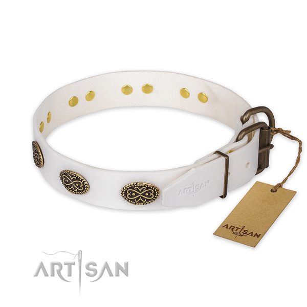Reliable hardware on genuine leather collar for daily walking your doggie