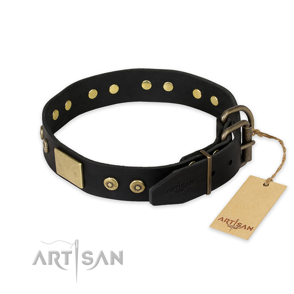 Corrosion proof traditional buckle on genuine leather collar for daily walking your pet