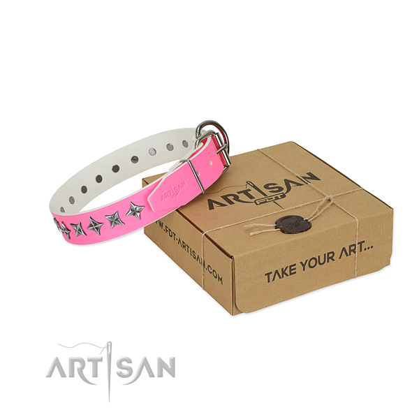 Best quality natural leather dog collar with significant decorations