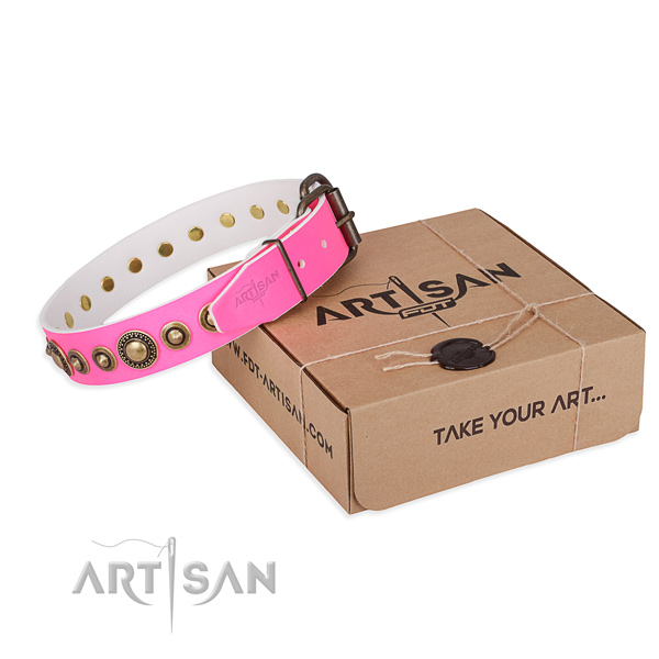Quality full grain leather dog collar handcrafted for easy wearing