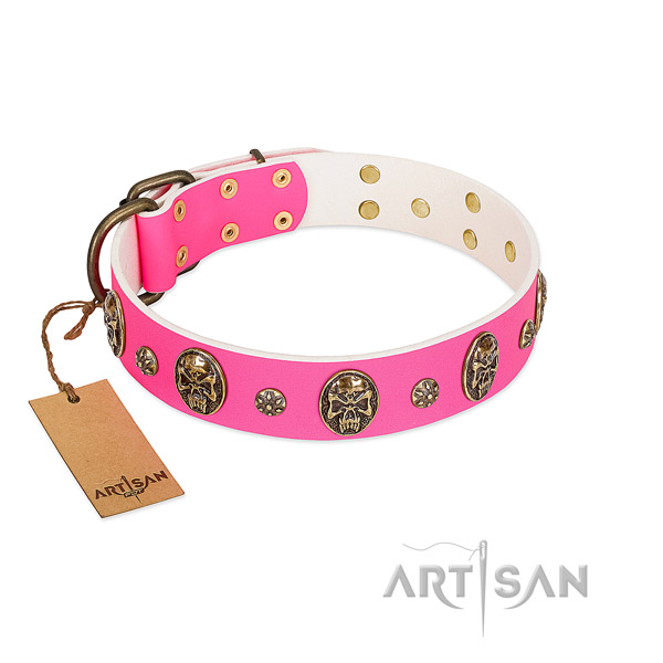 Awesome full grain natural leather dog collar for easy wearing