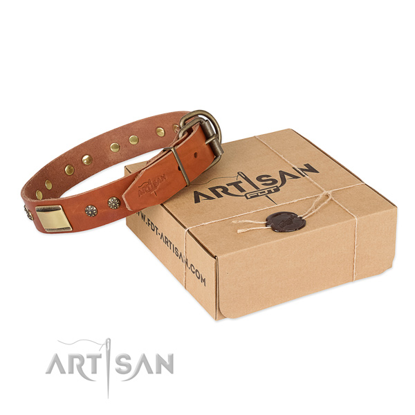 Easy adjustable full grain genuine leather collar for your impressive doggie