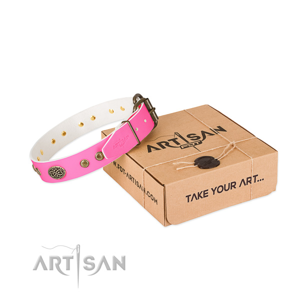 Corrosion proof hardware on genuine leather dog collar for your pet
