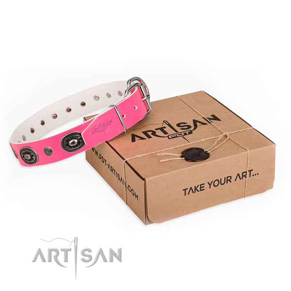 Top notch natural genuine leather dog collar handmade for daily use