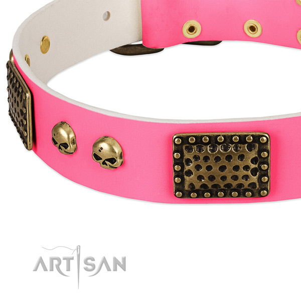 Rust resistant embellishments on full grain leather dog collar for your canine