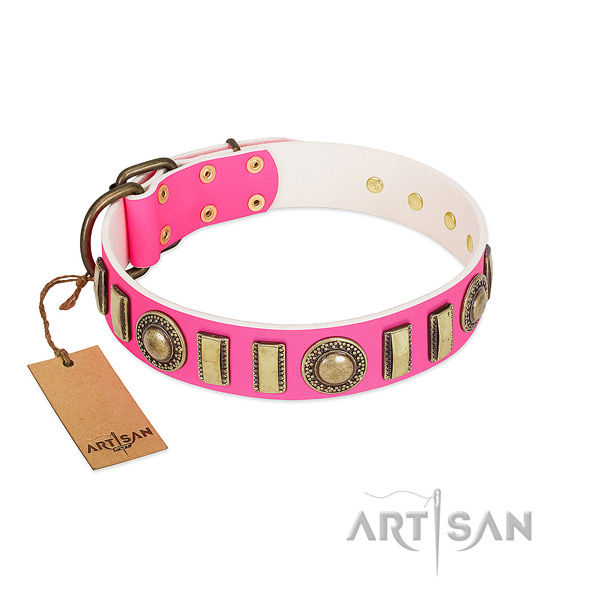 Trendy leather dog collar with corrosion proof buckle