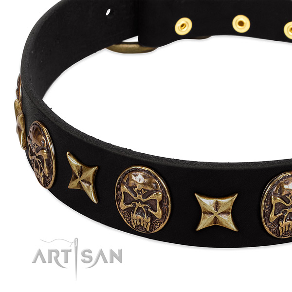 Durable embellishments on natural genuine leather dog collar for your doggie