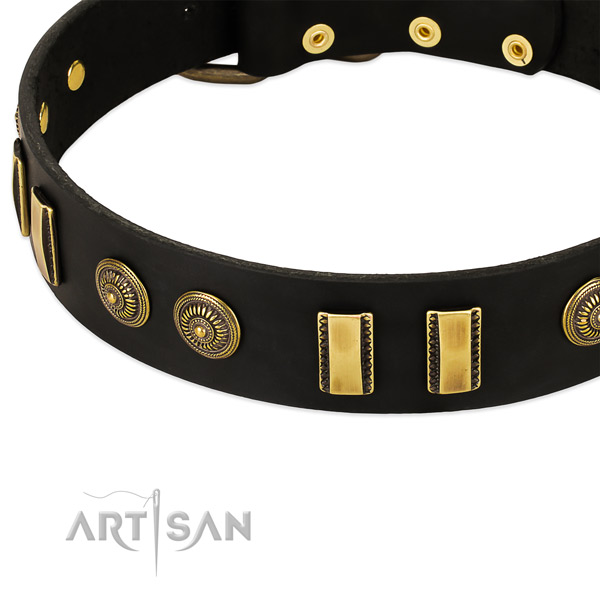 Corrosion proof decorations on genuine leather dog collar for your dog