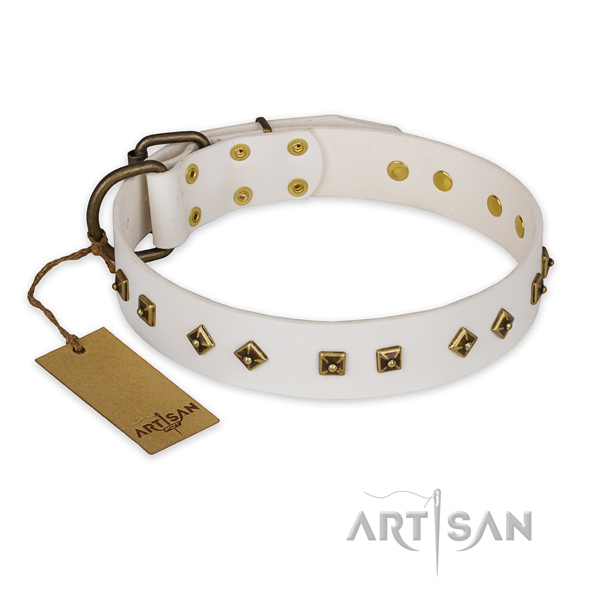 Easy adjustable genuine leather dog collar with durable D-ring